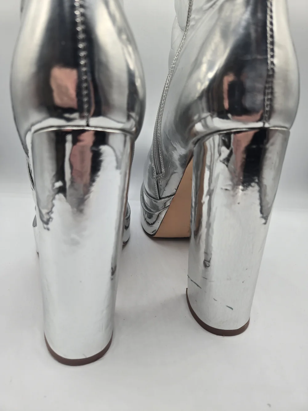 Azalea Wang Silver Mirror Platform Ankle Boots Disco GoGo Block Heel Size 8